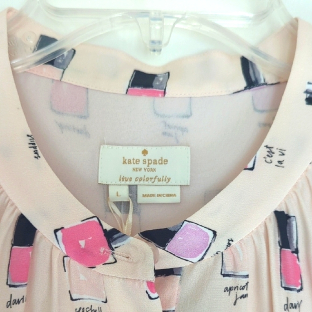 NWT Kate Spade Pink and Purple Nail Polish Print Shirt - Picture 2 of 9